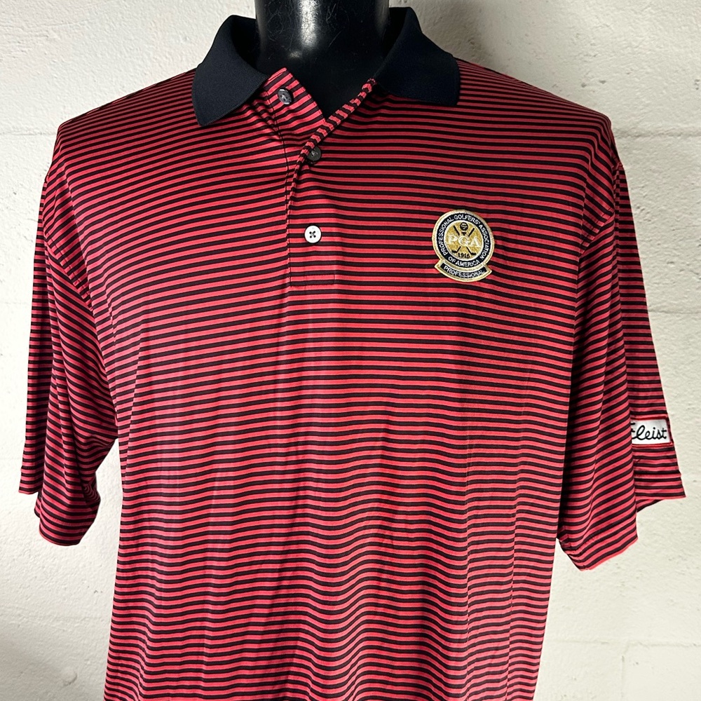 Footjoy Red and Black Striped Men's Polo Shirt Golf